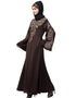Women Neck and Sleeve Resham Embroidered A line Party Abaya Brown
