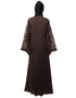 Women Neck and Sleeve Resham Embroidered A line Party Abaya Brown