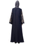 Muslimah Neck and Sleeve Resham Embroidered A line Party Abaya Navy Blue