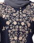 Muslimah Neck and Sleeve Resham Embroidered A line Party Abaya Navy Blue