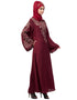 Chic Neck and Sleeve Resham Embroidered A line Party Abaya Maroon