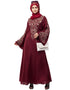 Chic Neck and Sleeve Resham Embroidered A line Party Abaya Maroon