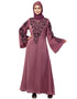 Trendy Neck and Sleeve Resham Embroidered A line Party Abaya Pink