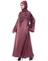 Trendy Neck and Sleeve Resham Embroidered A line Party Abaya Pink