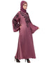 Trendy Neck and Sleeve Resham Embroidered A line Party Abaya Pink