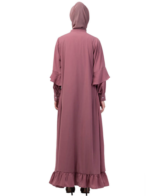 Dubai Extra Jacket and frill at bottom front open Abaya Pink