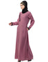 Modest Side embroidery contrast piping Abaya Pink