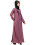 Modest Side embroidery contrast piping Abaya Pink