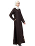 Islamic Bottom Embroidery Contrast Piping Abaya Brown