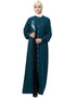 Arabic Front Open Side embroidery Contrast Button Abaya Teal