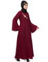 Women Side Resham Embroidery Bell sleeve A line Abaya Maroon