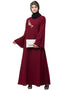 Women Side Resham Embroidery Bell sleeve A line Abaya Maroon