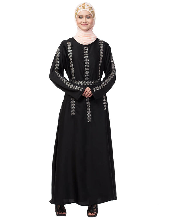 Muslimah Full Embroiodered Hand embroidery A line Abaya Black