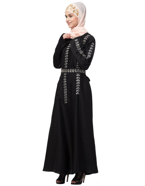 Muslimah Full Embroiodered Hand embroidery A line Abaya Black