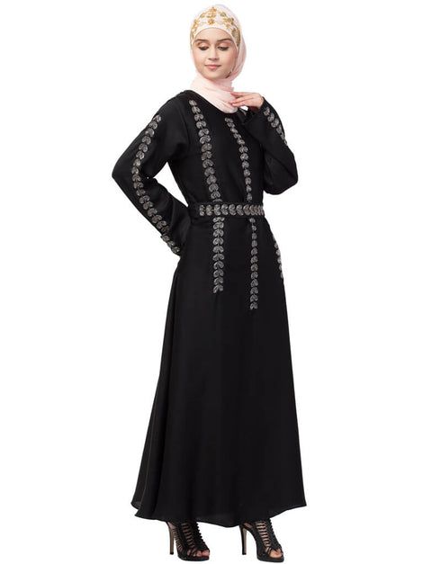 Muslimah Full Embroiodered Hand embroidery A line Abaya Black