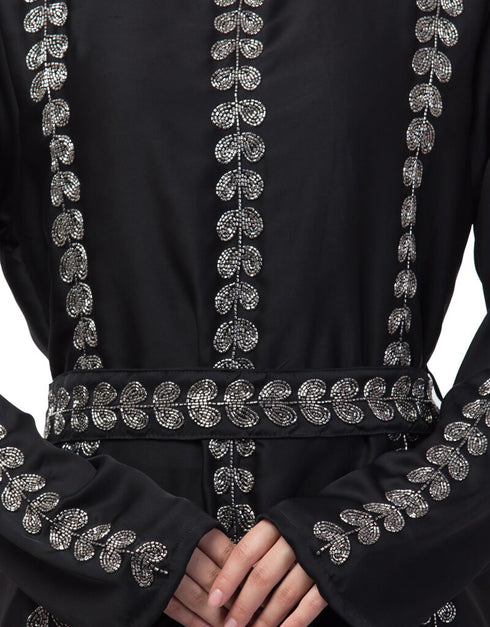 Muslimah Full Embroiodered Hand embroidery A line Abaya Black