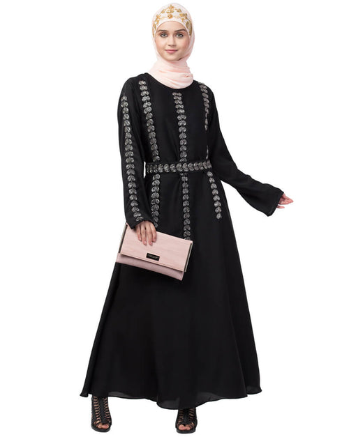 Muslimah Full Embroiodered Hand embroidery A line Abaya Black