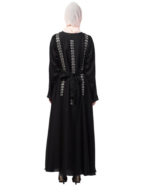 Muslimah Full Embroiodered Hand embroidery A line Abaya Black