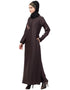 Chic Side embroidery contrast piping Abaya Brown