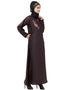 Chic Side embroidery contrast piping Abaya Brown