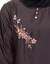 Chic Side embroidery contrast piping Abaya Brown
