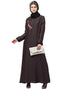 Chic Side embroidery contrast piping Abaya Brown