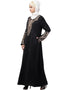Trendy Front and Sleeve Resham embroidered A line Abaya Black