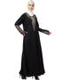 Trendy Front and Sleeve Resham embroidered A line Abaya Black