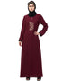 Modern Center embroidery contrast piping Abaya Maroon