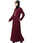 Modern Center embroidery contrast piping Abaya Maroon