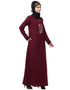Modern Center embroidery contrast piping Abaya Maroon