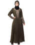 Dubai Front and Sleeve Resham embroidered A line Abaya Green