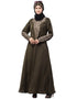 Dubai Front and Sleeve Resham embroidered A line Abaya Green