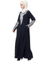 Muslim Front and Sleeve Resham embroidered A line Abaya Navy Blue