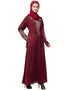Modest Front and Sleeve Resham embroidered A line Abaya Maroon