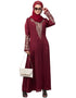Modest Front and Sleeve Resham embroidered A line Abaya Maroon