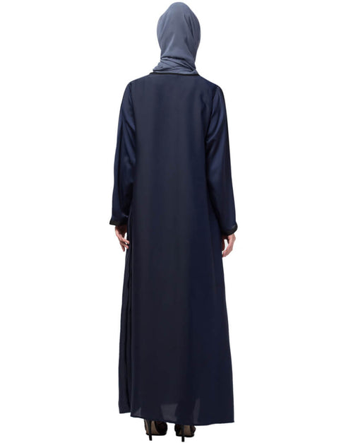 Islamic Side Embroidery Contrast Piping abaya Navy Blue