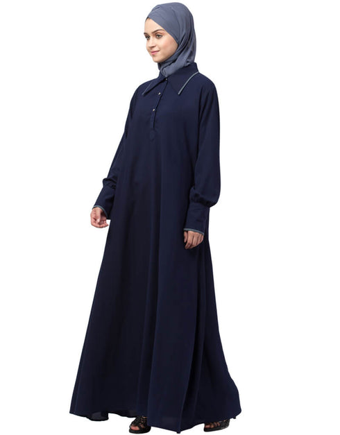 Arabic Long Cuff and Collar executive Abaya Navy Blue