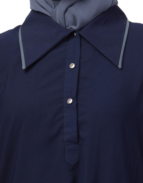 Arabic Long Cuff and Collar executive Abaya Navy Blue