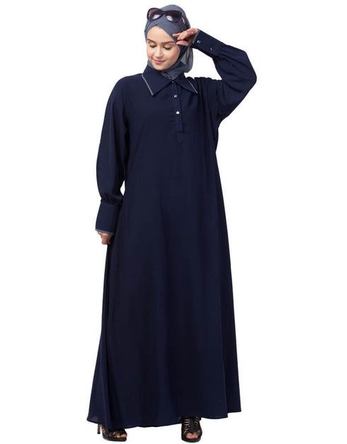 Arabic Long Cuff and Collar executive Abaya Navy Blue