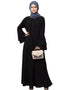 Women Pleats and Beads with Bell sleeve Abaya Black