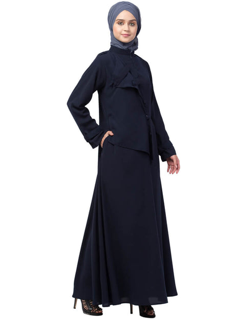 Muslimah Extra Jacket style Panel Executive Abaya Navy Blue