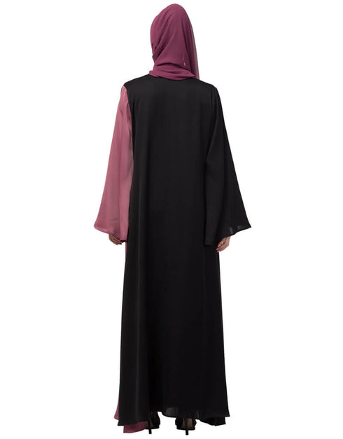 Chic Contrast Front and sleeve Hand work Abaya Black