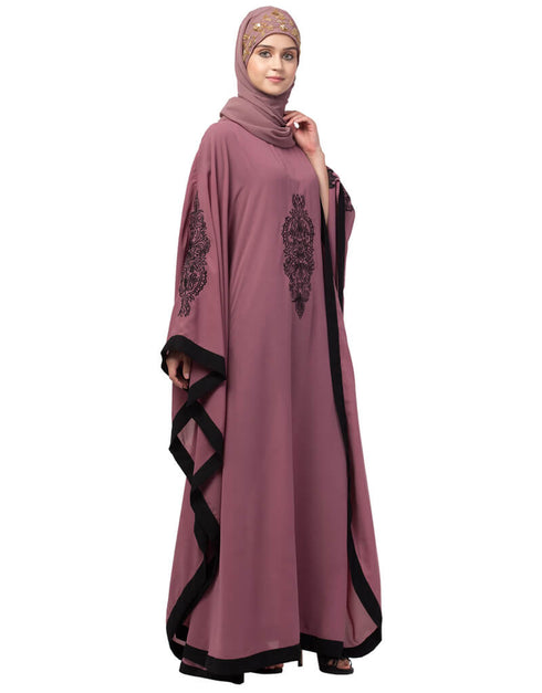 Trendy Center and Sleeve embroidery contrast Band Kaftan Pink
