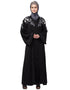 Modern Front to back Resham Embroidery Front Open Abaya Black
