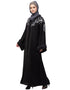 Modern Front to back Resham Embroidery Front Open Abaya Black