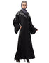 Modern Front to back Resham Embroidery Front Open Abaya Black