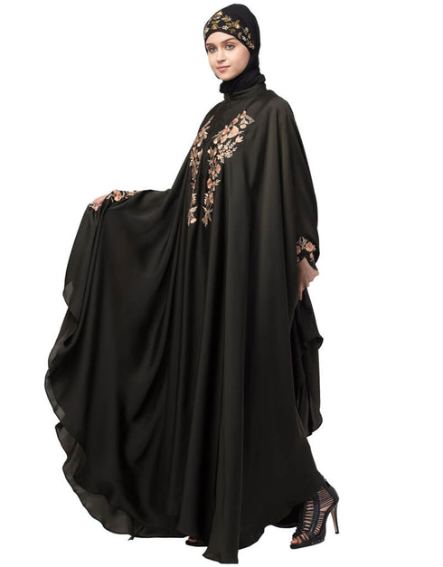 Dubai Neck and Sleeve Embroidered Irani Kaftan Black