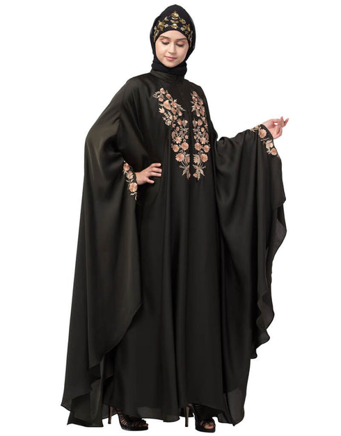 Dubai Neck and Sleeve Embroidered Irani Kaftan Black