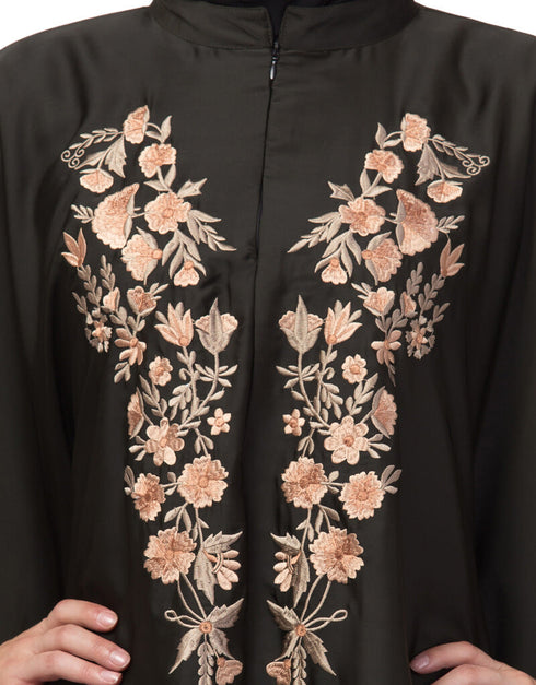 Dubai Neck and Sleeve Embroidered Irani Kaftan Black